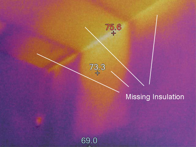 Thermal image of missing insulation